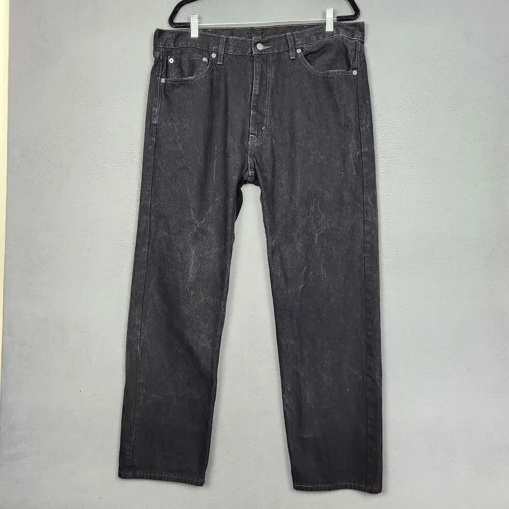 Levi's 505 Jeans Mens 38x30 Black Straight Leg Regular Fit Zip Fly Red Tab